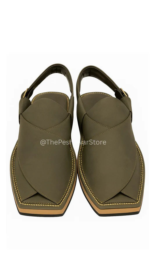 Kaptaan Chappal - Olive Green Premium