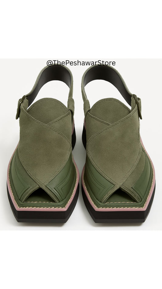 Kaptaan Suede Chappal - Green