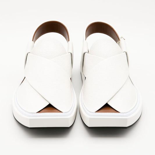 Kaptaan Chappal - White Premium