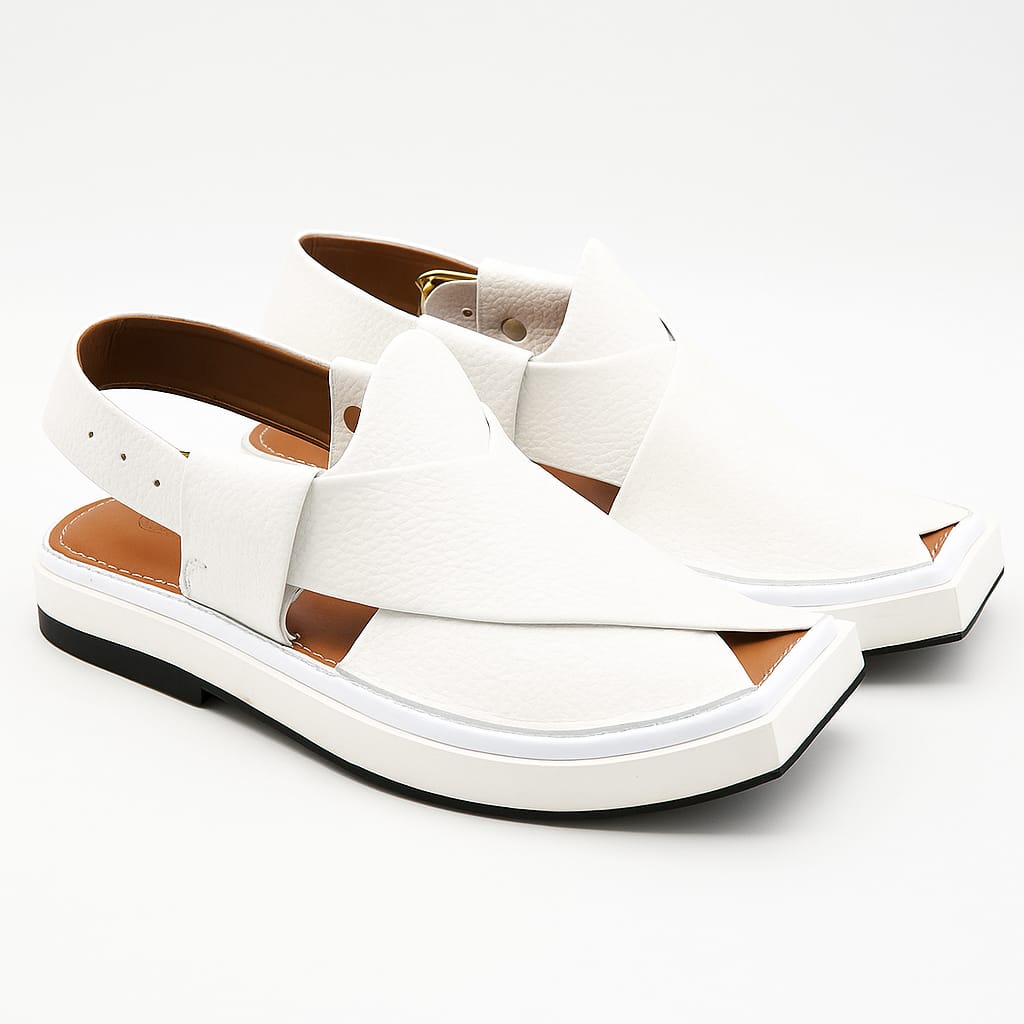 Kaptaan Chappal - White Premium